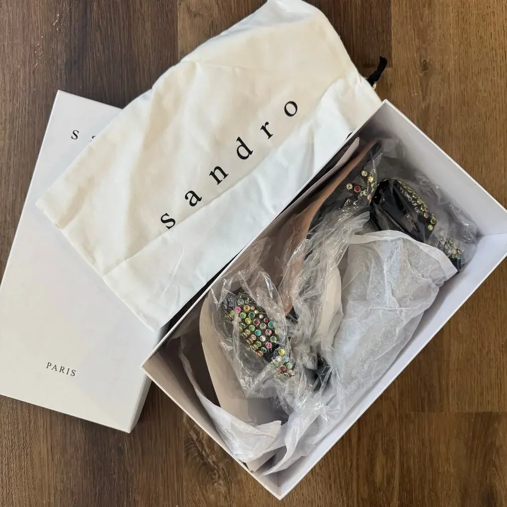 Sandro Jaden Crystal-Embellished Suede Heeled Sandals in Black - Picture 8 of 9